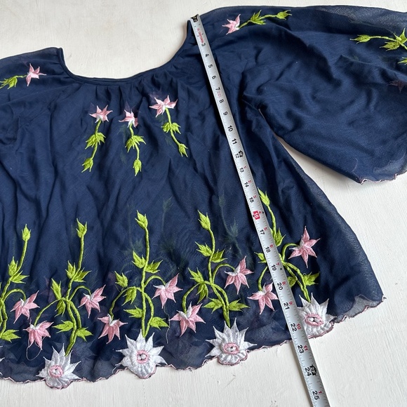 Navy Blue Embroidered Blouse - Picture 5 of 6